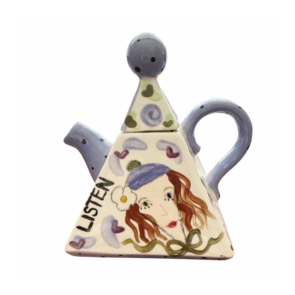 Vintage Hand Painted Ceramic Pyramid Shaped Teapot